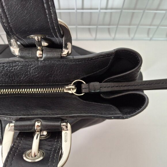 Coach "Soho" Black Soft Leather Buckle Satchel Top Handle Zippered Shoulder Bag - Picture 11 of 15